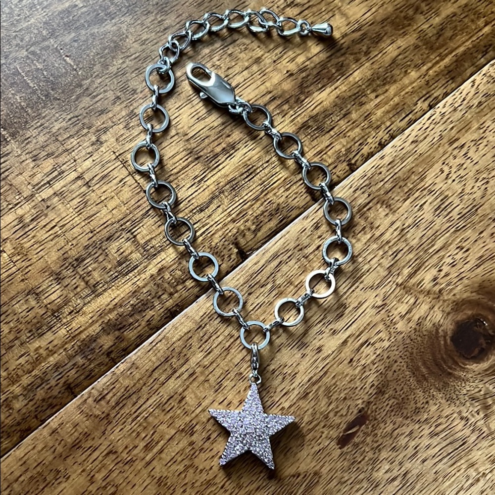 Silver Pink Star Charm Bracelet